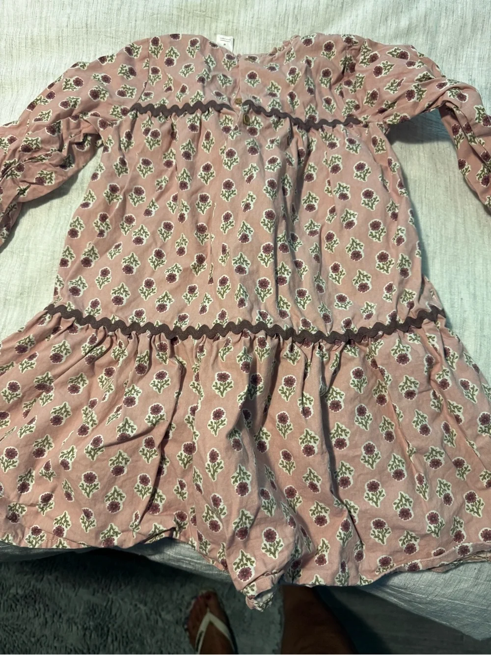 Mauve Floral Tiered Long Sleeve Dress